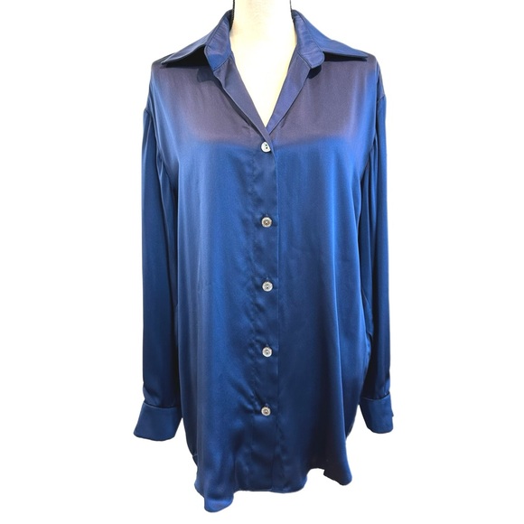 Maison de Papillon Jesse Silk Charmeuse Boyfriend Collared Shirt - Picture 1 of 3